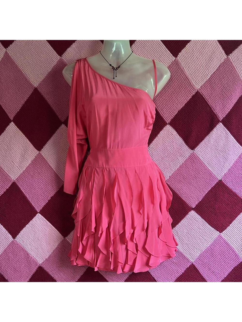 vintage y2k hot pink ruffled cocktail dress